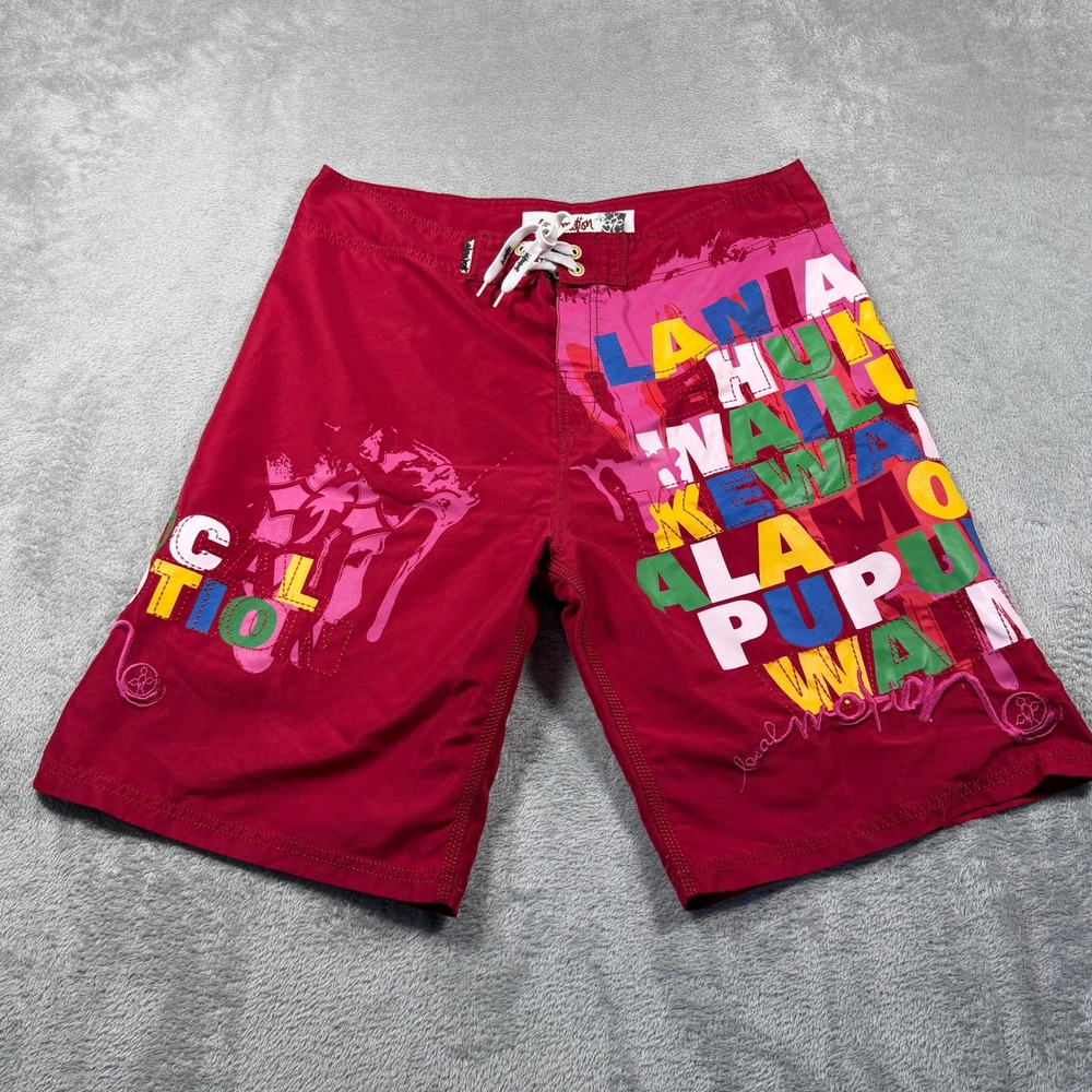 Vintage Local Motion Board Shorts Mens 36 Red Hawaii Surf Y2K